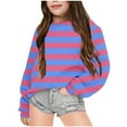 thumbnail image 1 of Girls Striped Sweatshirt Color Block Crew Neck Long Sleeve Shirt Casual Loose Pullover Tops Children's T-shirt Printed Round Neck Short Top Suitable For Boys And Girls Purple 7 Years, 1 of 3