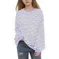 thumbnail image 1 of Girls' Striped Sweatshirt Drop Shoulder Crew Neck Pullover Long Sleeve Loose Casual Top Daily Wear (1-12 Years), 1 of 7