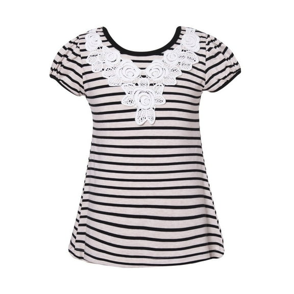 Girls' Striped T-shirt with Lace RH2276