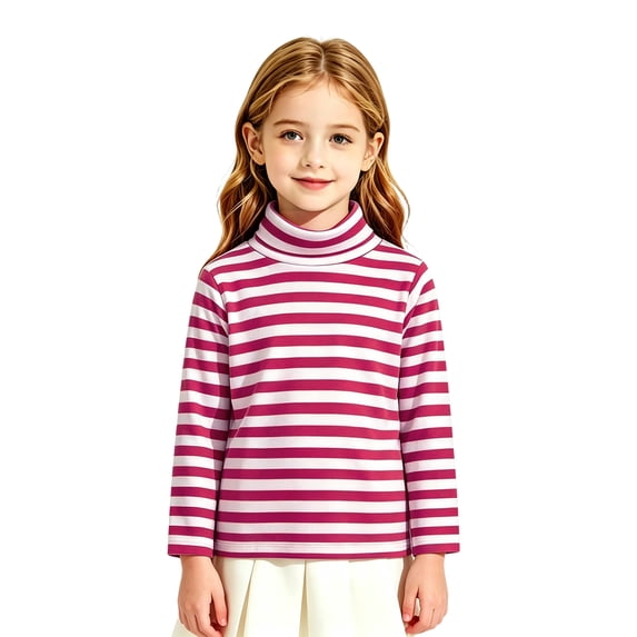 Girls Striped Tops Long Sleeve Turtleneck Pullover Shirt Trendy Fall Winter Casual Loose Fit Fashion Weekend Wear Blouse