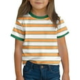 thumbnail image 1 of Girls Striped Tops Short Sleeve Cozy Cotton Soft Tshirts Crewneck Base Casual Tee Loose Fit Summer Clothes (4 Years, Orange A), 1 of 6