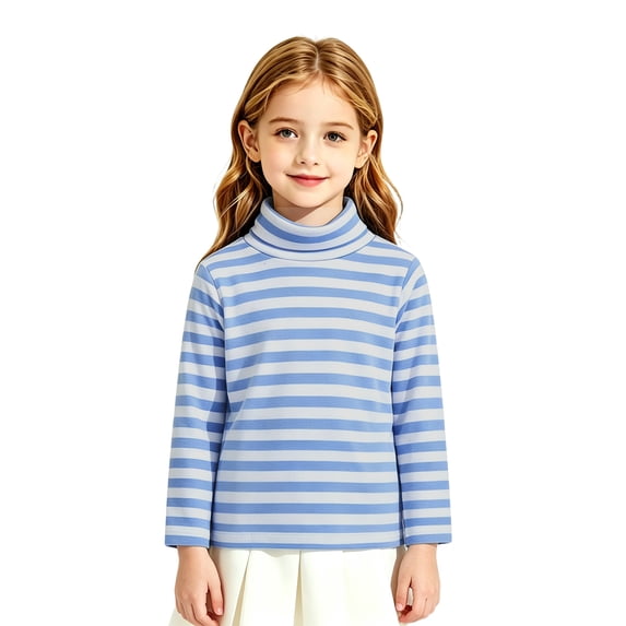 Girls Striped Turtleneck Shirt Kids Long Sleeve Mock Neck Layering Tee Fall Winter School Casual Top