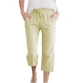 thumbnail image 1 of Girls Stripes Linen Pants Drawstring Elastic Waist Straight Leg Capri Pant Summer Trendy Clothes With Pockets (8 Years, Yellow), 1 of 9