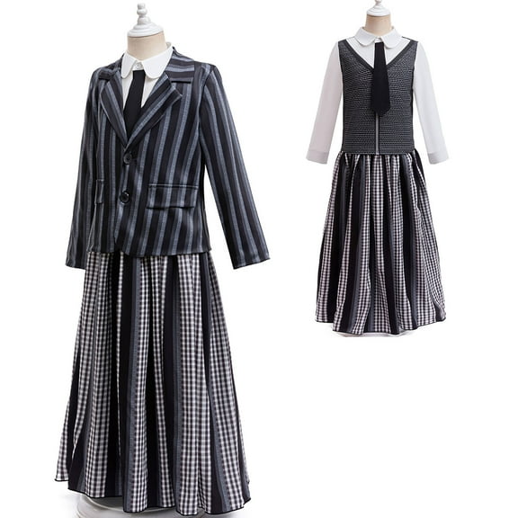 Girls Stripes School Uniform Pleated Skirt Costume Halloween Outfits Dress up, Black Size 4-5Y