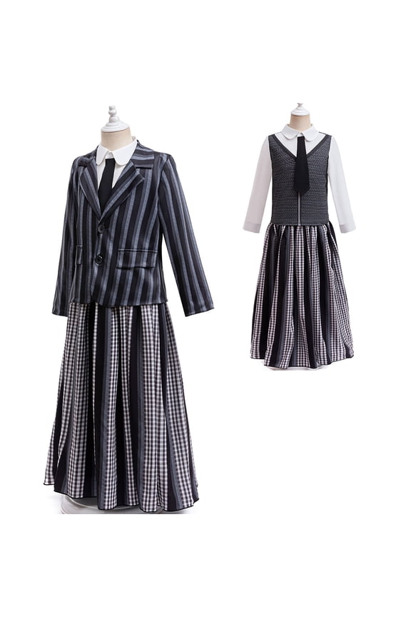 Girls Stripes School Uniform Pleated Skirt Costume Halloween Outfits Dress up, Black Size 4-5Y