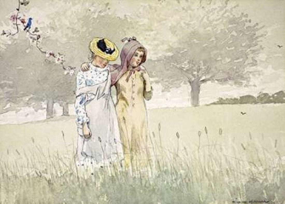 Girls Strolling In An Orchard Canvas Art - Winslow Homer (18 x 24)