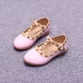 thumbnail image 1 of Girls Studded Patent Leather Mary Janes, Adjustable Buckle Closed Toe Flats Dance Performance Shoes Buckle Princess Sandals Pink 3, 1 of 8