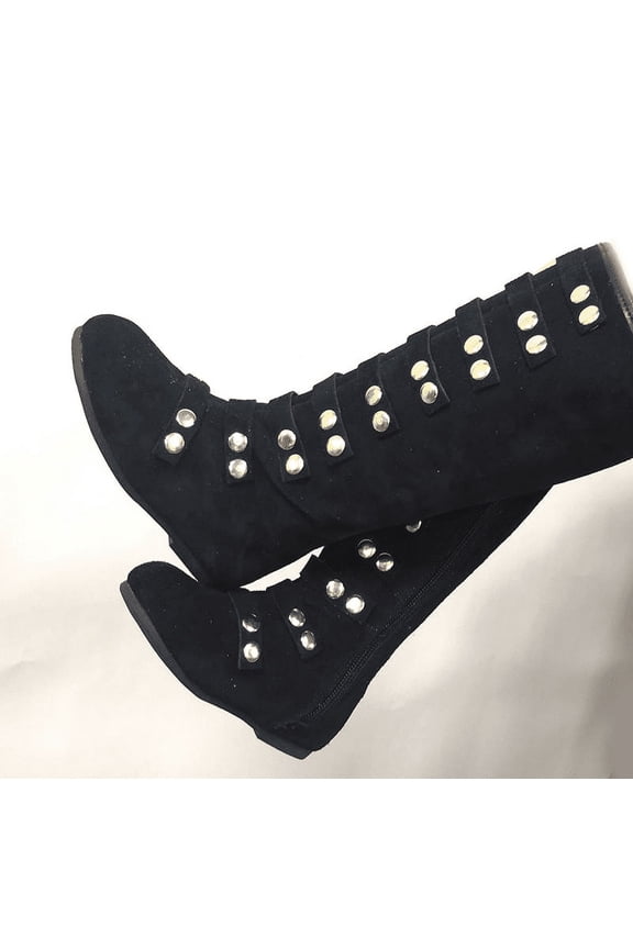 Girls Suede Toy Soldier Nutcracker Tall Black Knee High Boots with interchangable straps 4-5Y