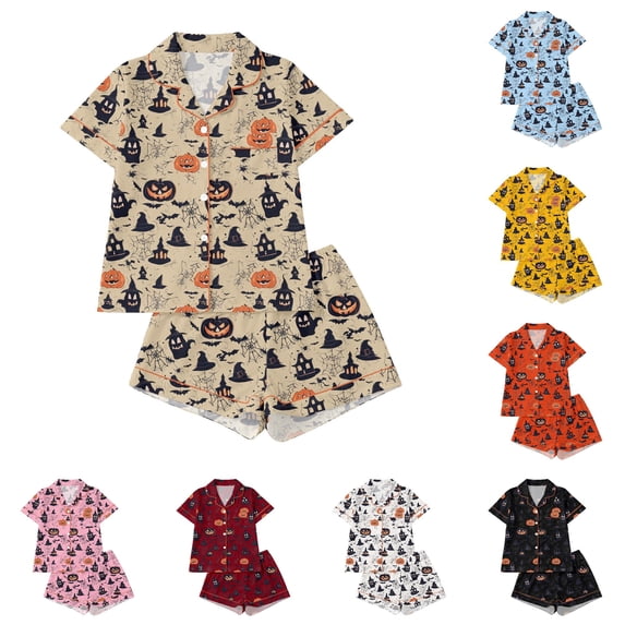 Girls Suit Printed Short Sleeve Cute Trendy Daily Halloween for Girls Sport Soft Kids Lovely Shorts Set