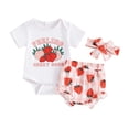 thumbnail image 1 of Girls Suit Strawberry Short Sleeved Camisole Trishorts + Hairband 3PCS, 1 of 4