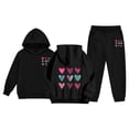 thumbnail image 1 of Girls' Suits - Girls Casual Print Hoodie And Pants Outfit 2 Piece Tracksuit For Kids Youth Fashion Comfortable Playwear Soft Warm Jogger (Black,10-11 Years), 1 of 7