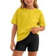 thumbnail image 1 of Girls Summer 2 Piece Outfit, Short Sleeve Loose Crewneck T-Shirt & Biker Shorts Matching Sets for 5-14 Years, 1 of 9