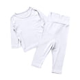 thumbnail image 1 of Girls Summer 2 Piece Outfits Basic Solid Crewneck T-Shirt with Long Pants Set 2026 White 3 Years, 1 of 9