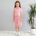 thumbnail image 1 of Girls Summer 2 Piece Outfits Cute Lace Hollow Lapel Shirts and A-Line Boho Midi Skirt Matching Sets Pink 6-7 Years, 1 of 7