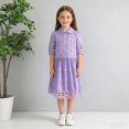 thumbnail image 1 of Girls Summer 2 Piece Outfits Cute Lace Hollow Lapel Shirts and A-Line Boho Midi Skirt Matching Sets Purple 4-5 Years, 1 of 8