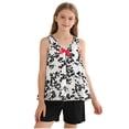 thumbnail image 1 of Girls Summer 2 Piece Outfits Printed Round Neck Sleeveless Tank T-shirt with Solid Shorts Sets Black 11-12 Years, 1 of 9