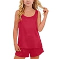 thumbnail image 1 of Girls Summer 2 Piece Outfits Silk Satin Tank Tops and Shorts Sets Sleeveless Tracksuits for Kids 5-14 Years, 1 of 8