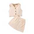 thumbnail image 1 of Girls Summer 2 Piece Outfits Size 7/8 Sleeveless Button Vest Tank Tops Shorts Set Party Vacation Clothes Beige, 9 Y, 1 of 7