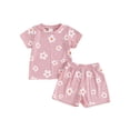 thumbnail image 1 of Girls Summer 2PCS Shorts Sets Short Sleeve Crewneck Floral Print Tops Shorts Sets, 1 of 9