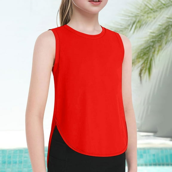Girls Summer Active Solid Tank Tops for Everyday Outdoor Casual Activities - Lightweight Sleeveless Shirts for Kids Ages 5-14 - for Gym Yoga and Running