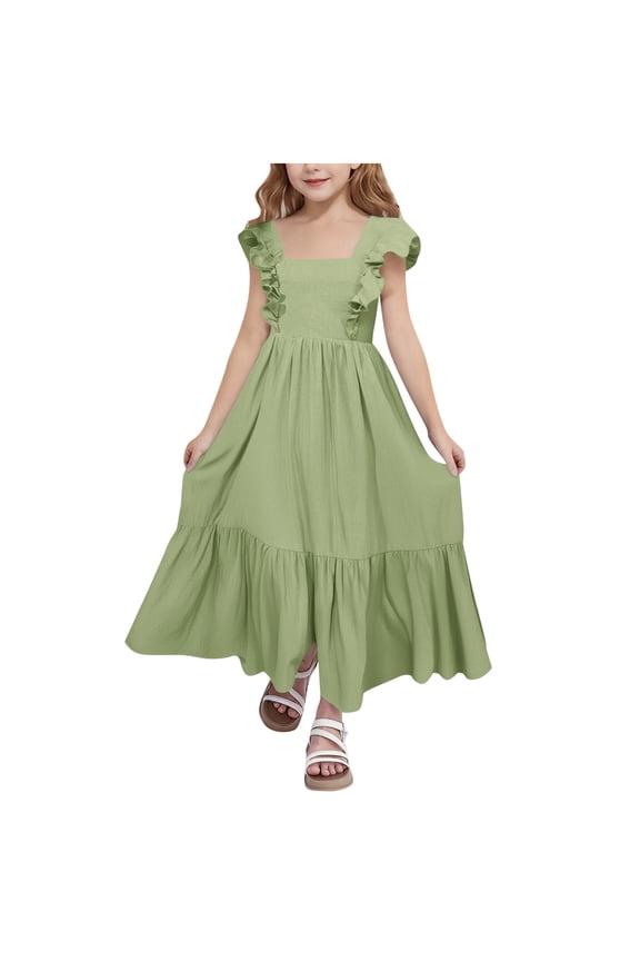 Girls Summer Bubble Dresses Toddler Baby Chiffon Floral Smocked Dress Sleeveless Ruffle Cute Vacation Dresses Red, 12 Months