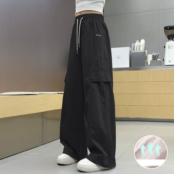 Girls Summer Cargo Pants – Loose Fit Drawstring Trousers in Sizes 120-170, Lightweight Quick Dry Bottoms for Kids, Casual Streetwear with Pockets for 4-14 Years