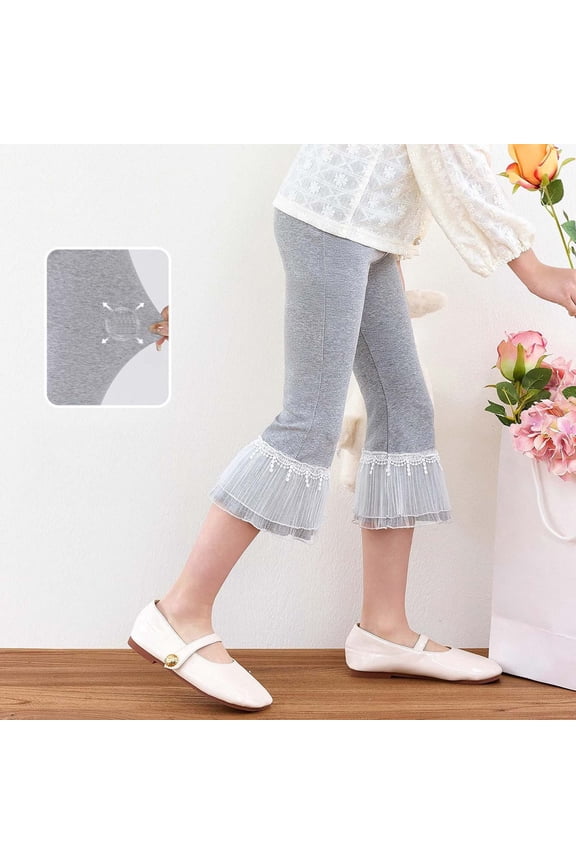Girls Summer Casual Capri Pants Flared Leggings Stretchy Soft Everyday Basic Bottoms for Toddler Kids Cat Pants Size Small Big Clothes Girls Compression Leggings Smart Pants Month for Baby