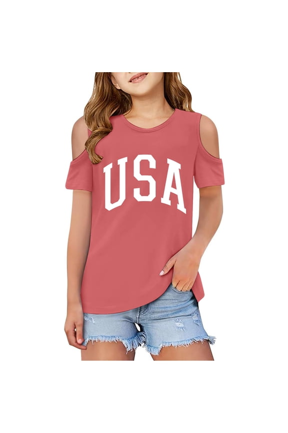 Girls Summer Casual Cold Shoulder Tee Oversized Crewneck Basic Top for Daily Wear Tween Kids Summer Soft Comfy Cute Basic Tees
