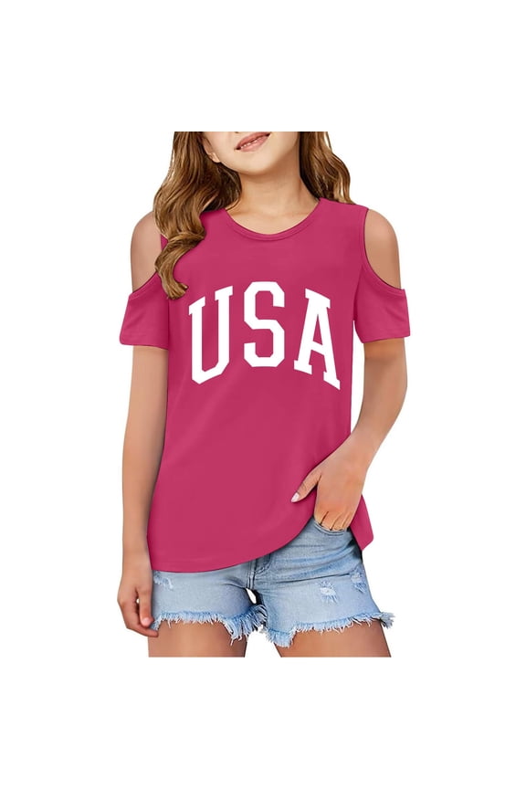 Girls Summer Casual Cold Shoulder Tee Oversized Crewneck Basic Top for Daily Wear Tween Kids Summer Soft Comfy Cute Basic Tees