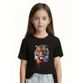 thumbnail image 1 of Girls' Summer Casual Crew Neck T-Shirt, Polyester Knit Fabric with Slight Stretch, Regular Fit, with Creative Tiger Print, Geometric Pattern, for Kids 12 and Under, Fashionable Summer Top, 1 of 5