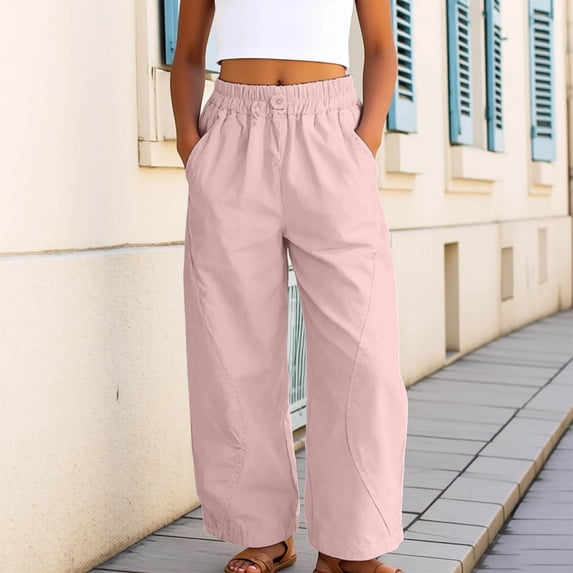 Girls Summer Casual Harem Pants Lightweight Breathable Loose Fit Comfortable Playwear Outdoor Trousers For Toddler Kids, 1-2 Years, Pink