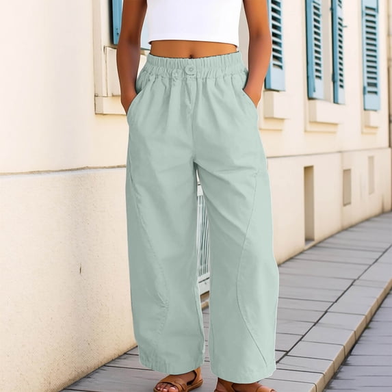 Girls Summer Casual Harem Pants Lightweight Breathable Loose Fit Comfortable Playwear Outdoor Trousers For Toddler Kids, 8-9 Years, Green