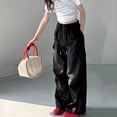 thumbnail image 1 of Girls Summer Casual Loose Fit Cargo Parachute Pants Elastic Waist Comfortable Outdoor Play Clothes For Toddler Youth Tween Kids Summer Soft Comfy Cute Teen Basic Pants, 1 of 3