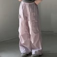 thumbnail image 1 of Girls Summer Casual Loose Fit Cargo Parachute Pants Elastic Waist Comfortable Outdoor Play Clothes For Toddler Youth Tween Kids Summer Soft Comfy Cute Teen Basic Pants, 1 of 3