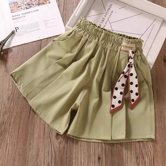 Girls Summer Casual Shorts Loose Fit Skort Pants Elastic Waist Comfortable Playwear For Kids Age 6 14 Outdoor Daily Wear Soft Girls Shorts Green 8-9 Years