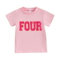thumbnail image 1 of Girls Summer Casual T-shirt Pink Short Sleeve Round Neck Letter Embroidery Tops, 1 of 10