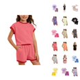 thumbnail image 1 of Girls' Summer Casual Two Piece Loose Side Opening Shirt And Cycling Shorts Suitable For 5 13 Years Old, 1 of 4