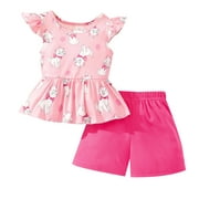 Girls Summer Cat Outfits Toddler Baby Girl Kids Clothes Cat Shirts and Shorts 2 Piece Clothing Sets Size 6T (868)