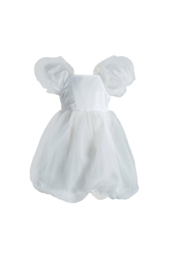 Girls Summer Chiffon Birthday Dress with Elegant Puffy Sleeves and Fashionable Design