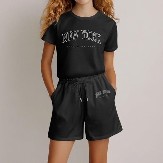 Girls Summer Clothes Black Short Sleeve Casual T-Shirt Tops + Shorts Pants Baby Boy Summer Clothes Girls Clothes Size 4 Years Summer Clothing