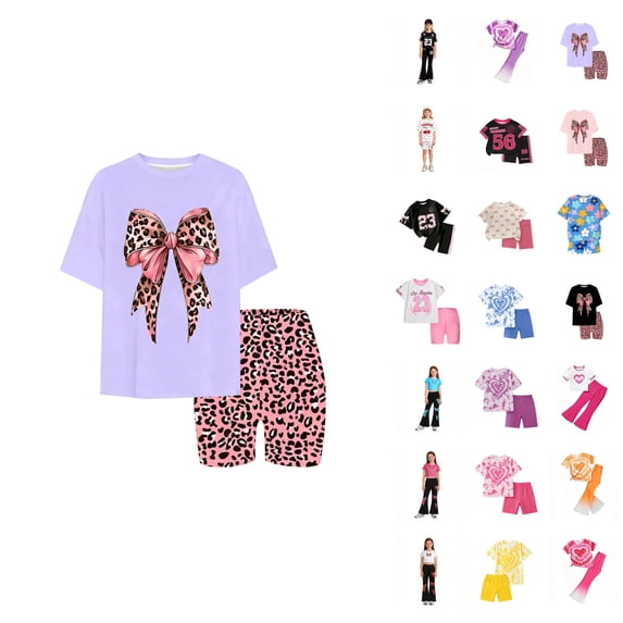 Girls Summer Clothes Cute Print Short Sleeve Shorts Set Tween Girl Outfits Size 1-14