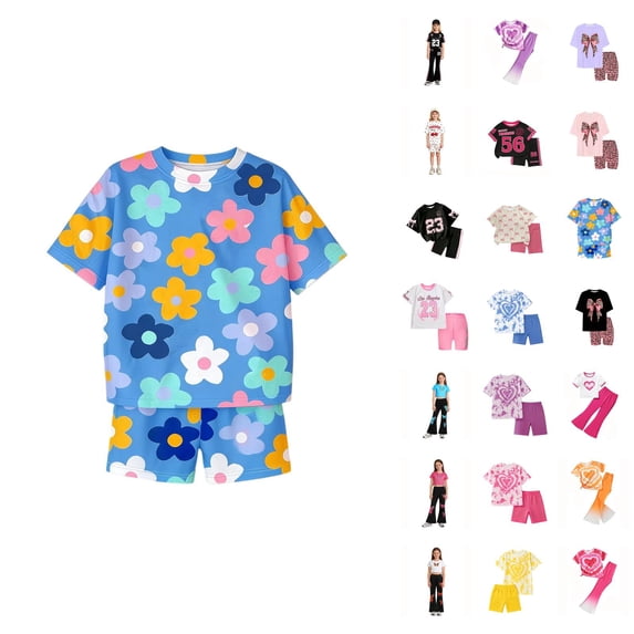 Girls Summer Clothes Cute Print Short Sleeve Shorts Set Tween Girl Outfits Size 1-14