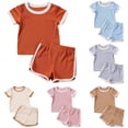 thumbnail image 1 of Girls Summer Clothes Kids Outfit Short Sleeve Crop Top ＋ Shorts Set Kids Sports Tracksuit Baby Boy Clothes Set Jacket 12-24 Months, 1 of 9