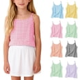 thumbnail image 1 of Girls Summer Clothes Linen Tank Tops Camisole Spaghetti Strap Base Tee Shirt with Plaid Striped Print (7 Years, Pink-Plaid), 1 of 8