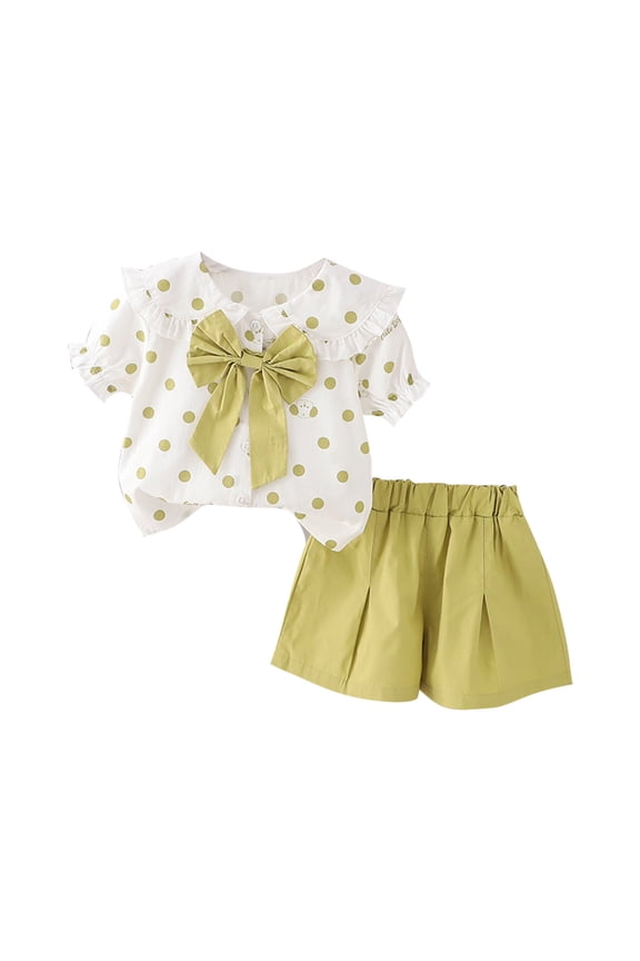 Girls Summer Clothes Set Kids Cotton T-Shirt and Shorts Set Outfit Size 2-10 Years Green 5-6 Years