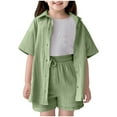 thumbnail image 1 of Girls Summer Clothes Size 10 12 Girl Clothes Toddler Girl Summer Outfits Button Down Linen Shirts Tops Shorts Kids Clothing Set, 1 of 9