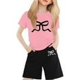 thumbnail image 1 of Girls Summer Clothes Size 14-16 Shorts Sleeves Bow Tie PrintTee Top and Drawstring Waist Shorts Clothing Sets Relaxed Fit Cute Clothes,Z1-Pink,120(4-5 Years), 1 of 4