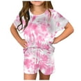 thumbnail image 1 of Girls Summer Clothes Size 7/8 Tie Dye Heart Print Short Sleeve Top and Shorts Casual Matching Set Breathable Summer Sport Tracksuits,Z2-Pink,130(8-9 Years), 1 of 3
