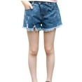 thumbnail image 1 of Girls Summer Clothes New Girl's Ripped Denim Shorts High Waisted Straight Leg Summer Jeans Shorts with Pockets Blue 150, 1 of 8