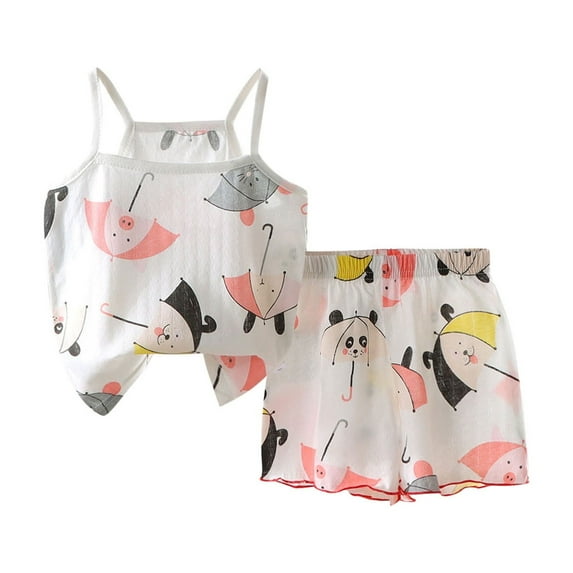 Girls Summer Cotton Clothes Shorts Set Cute 2 Piece Outfits Casual Camisole Tops Bottoms Pajamas Sleepwear Multicolor, 1-2T